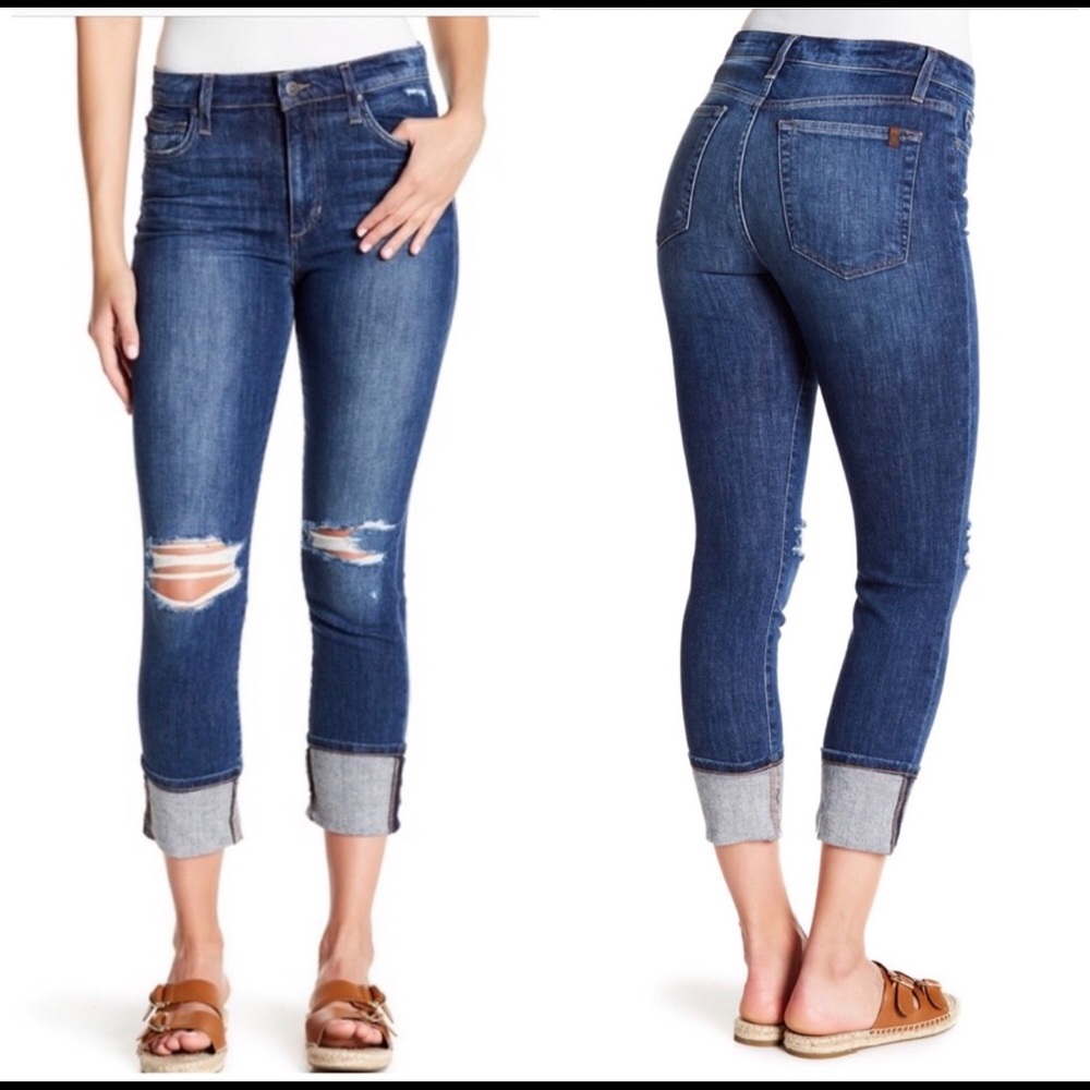 Joe's Jeans Distressed Stretch Denim Cuff Crop Jean In Hailey Size 31